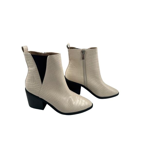 BP Nordstrom | Women’s 6.5 Baylee Ivory Faux Leather Western Ankle Boots Croco - Picture 1 of 13